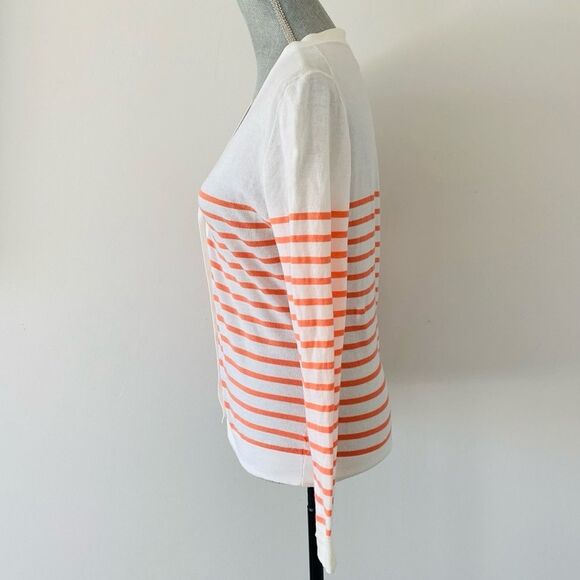 Pure Collection Striped Cotton Cardigan Sweater Orange Stripe Sz 8 Nautical - Picture 3 of 10
